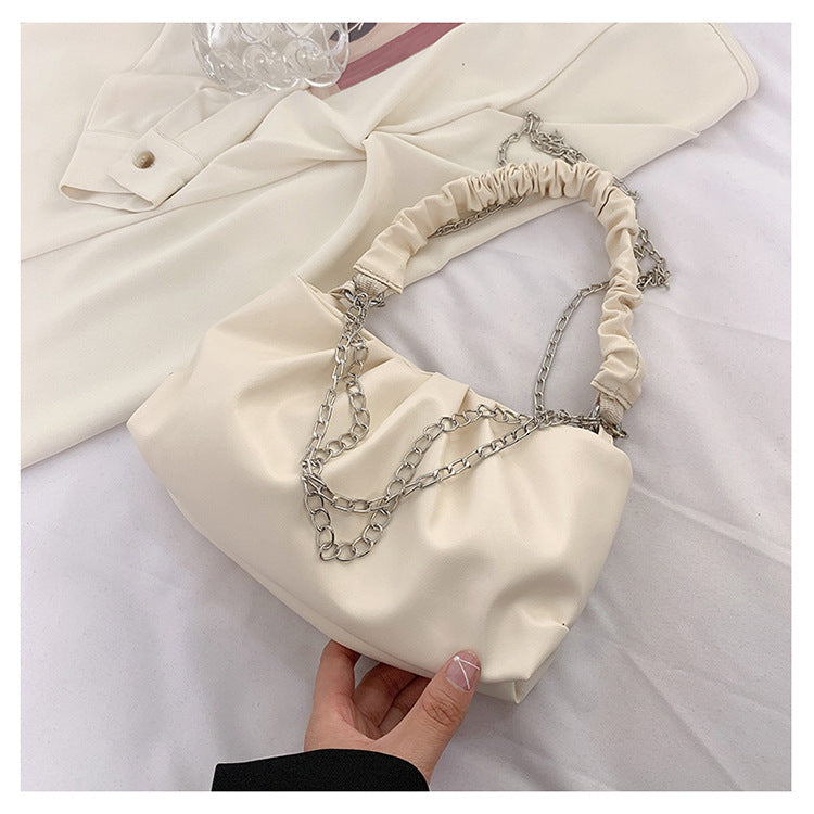 Chain Cloud Bag Women Korean Style Ins Texture Shoulder Bag White Foreign Style New Trendy All-Match Messenger Pleated Bag