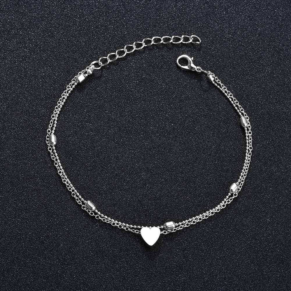 Double layered love heart anklet