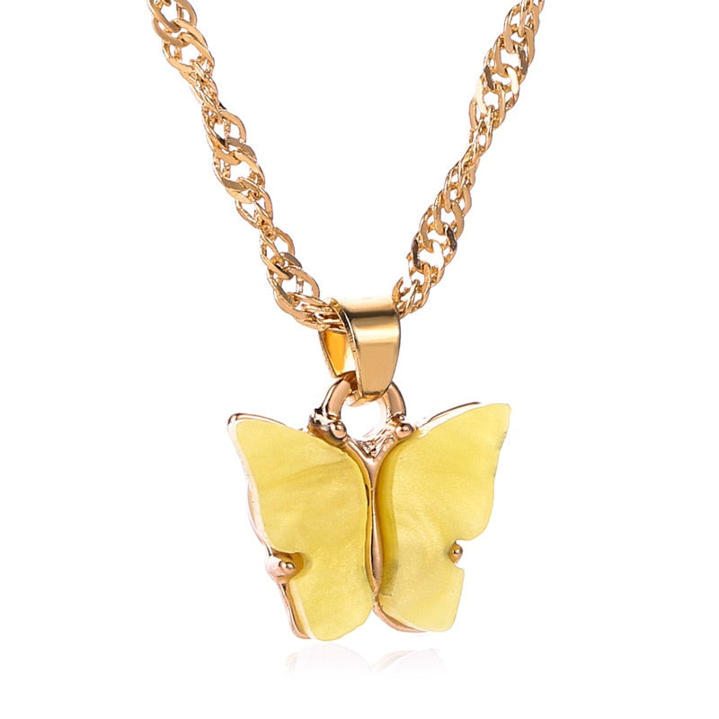 Sweet Acrylic Color Butterfly Necklace For Women Long Wild Clavicle Chain Pendant Refined Stylish Mujer Gift Trendy Gold