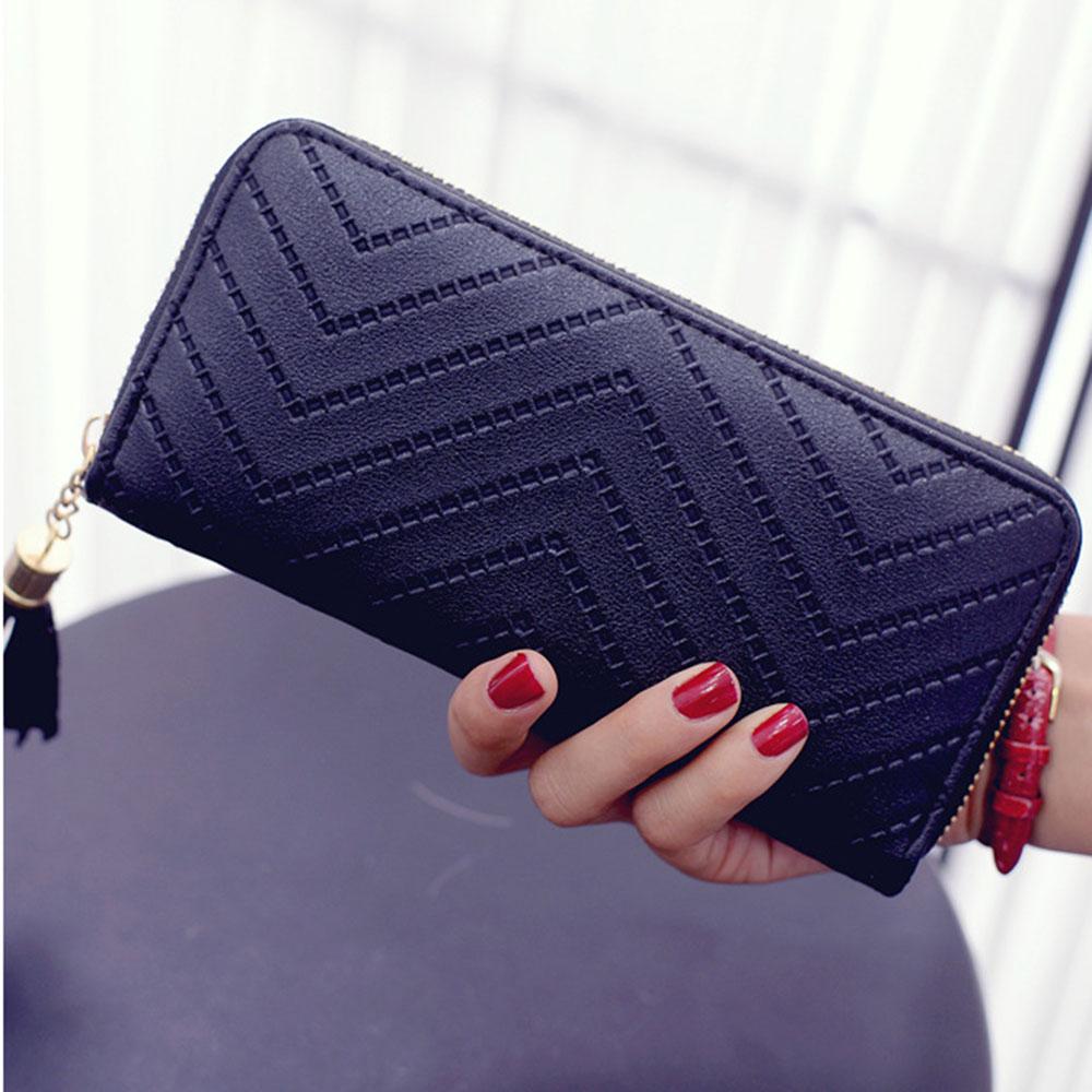 ISKYBOB Women Long Wallet Lady Leather Wallet Clutch Handbag Checkbook Purse Tassel Purse Women Long Leather Wallet