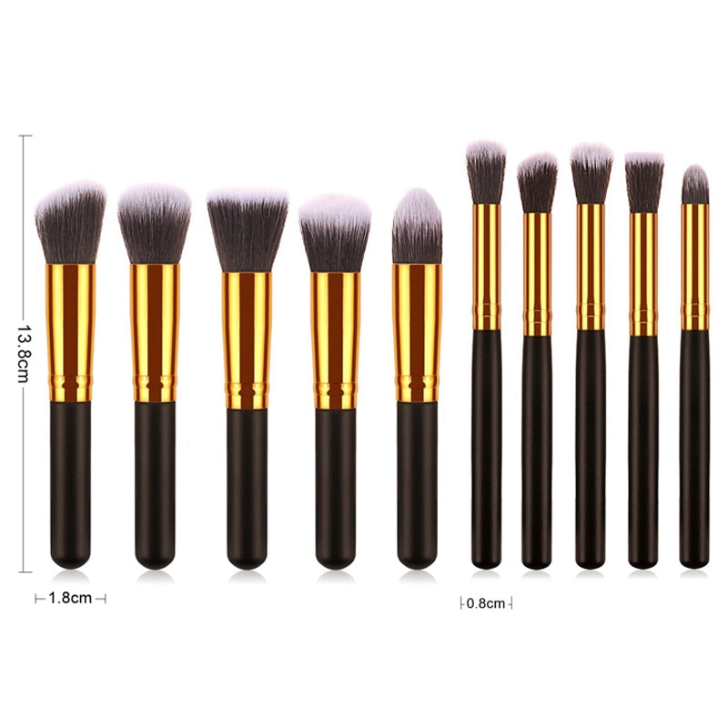 10 Pcs Silver/Golden Makeup Brushes Set