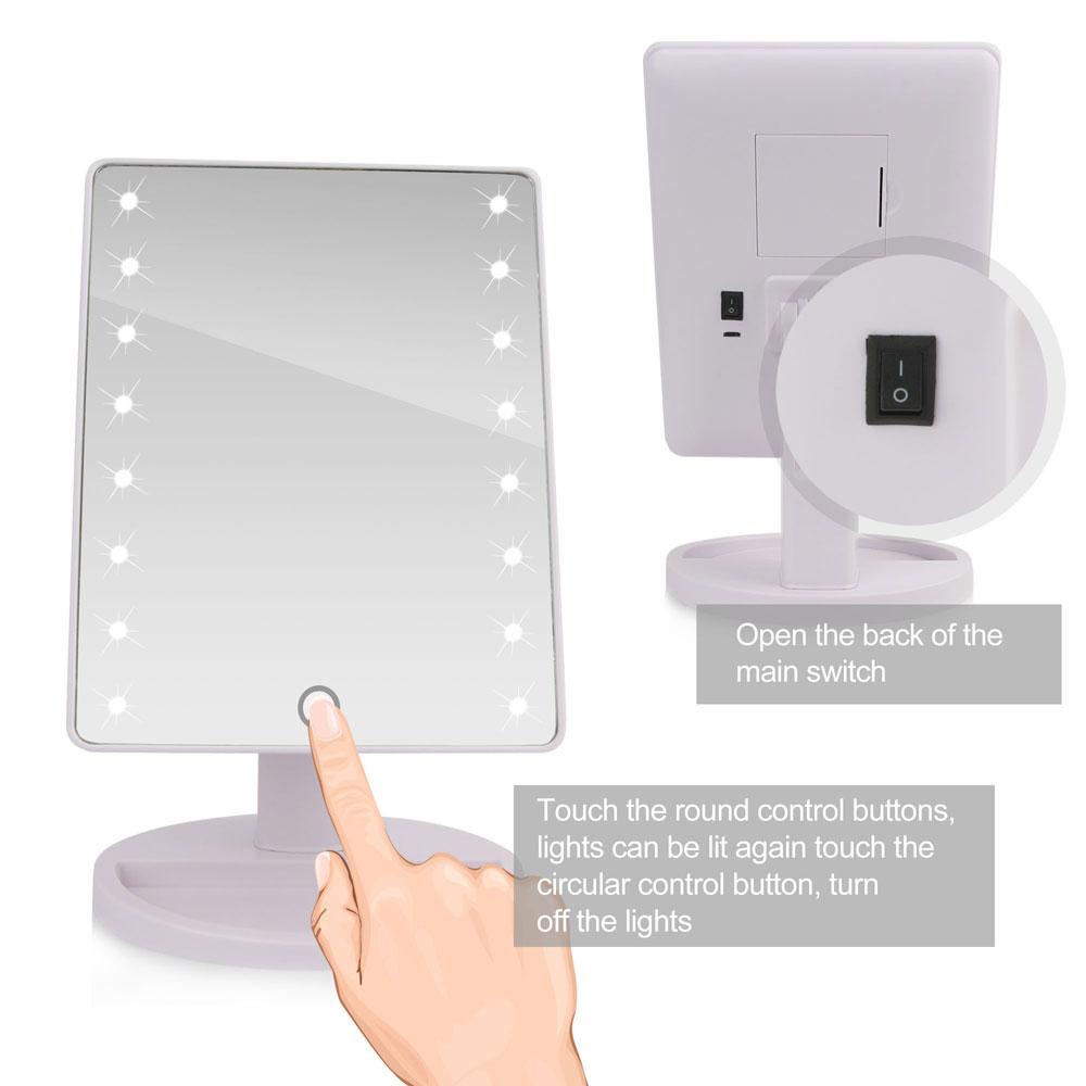 LED Touch Screen Makeup Mirror Professional Vanity Mirror With 16 LED Lights Health Beauty Adjustable Countertop 180 Rotating