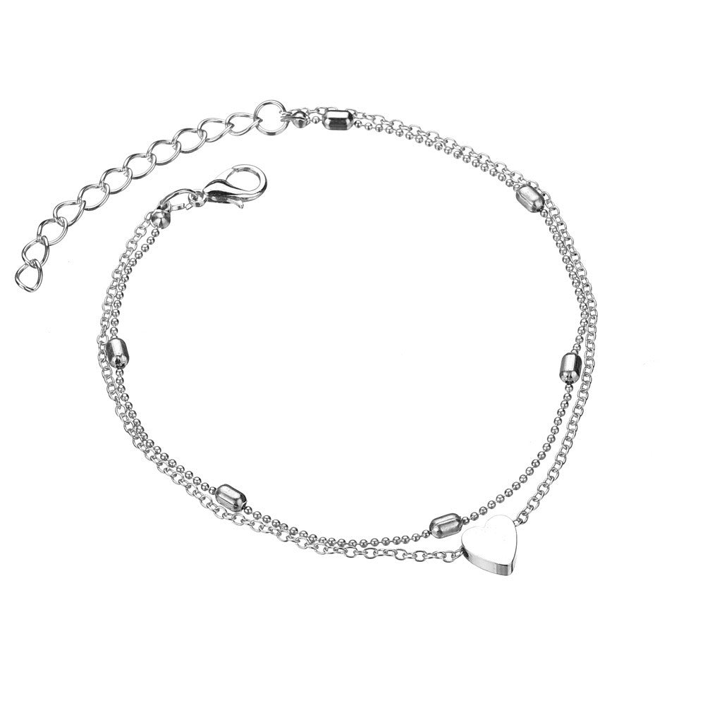 Double layered love heart anklet