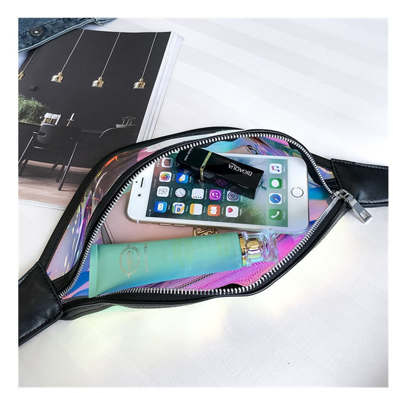 New Sports Waist Bag Running Mobile Phone Waterproof Bag PVC Transparent Swimming Storage Crossbody Chest Bag Laser Waist Bag