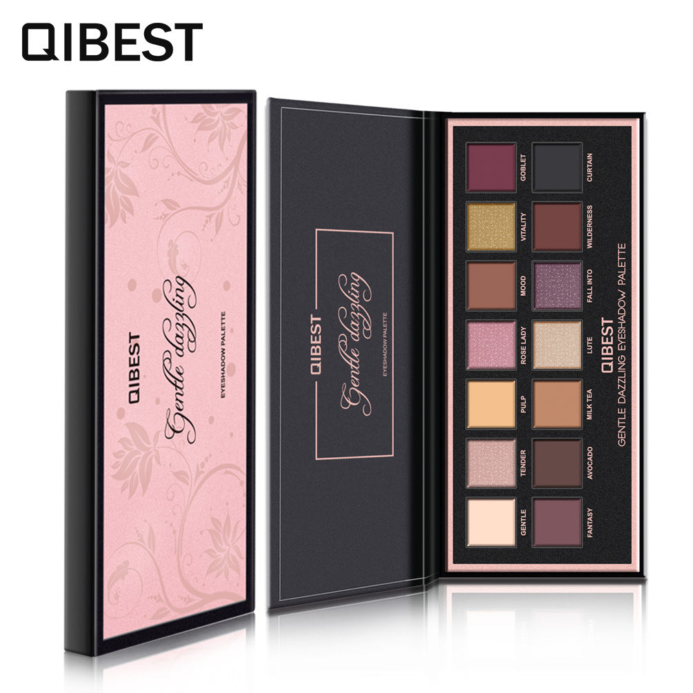 QIBEST 14 Color Eyeshadow Palette Matte Eyeshadow Low Key Luxury Velvet Glossy Eyeshadow Palette