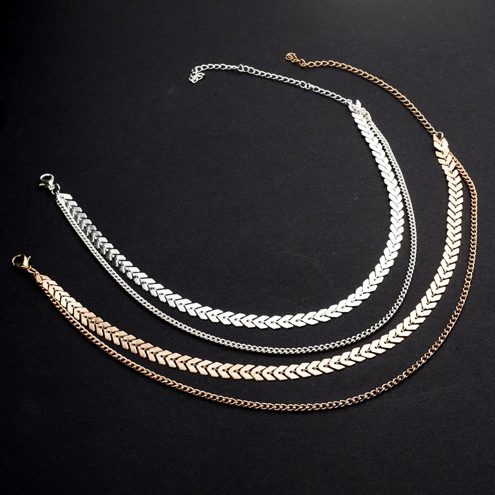 Two Layered Necklaces Fishbone Gold Chain