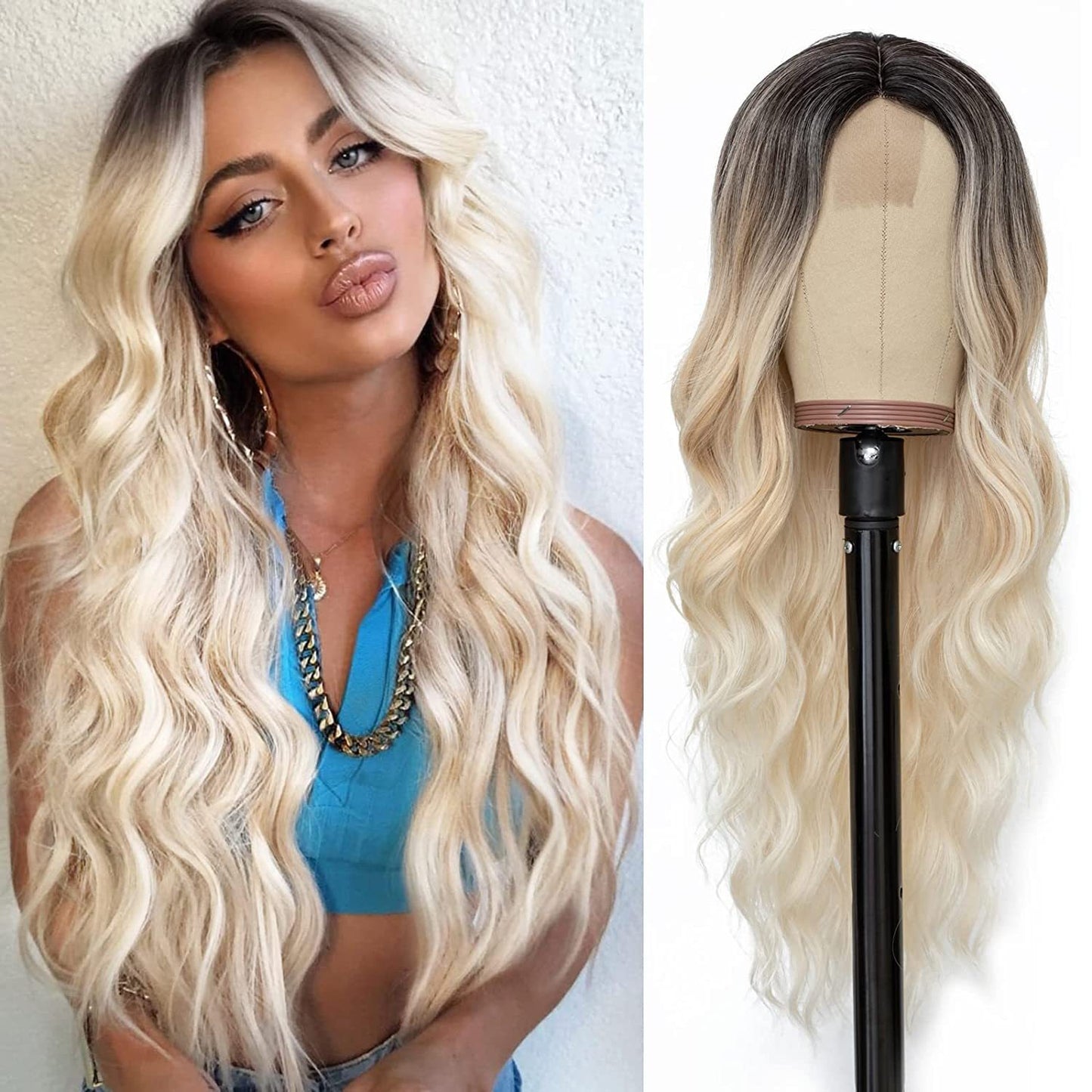 Small Lace Center Split Large Wavy Long Curly Wigs