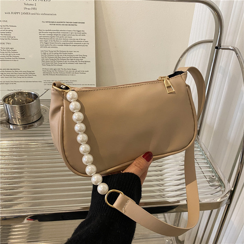 Spring And Summer New Trendy Ins Niche Design Pearl Chain Bag Women's Simple Armpit Bag Texture Shoulder Bag