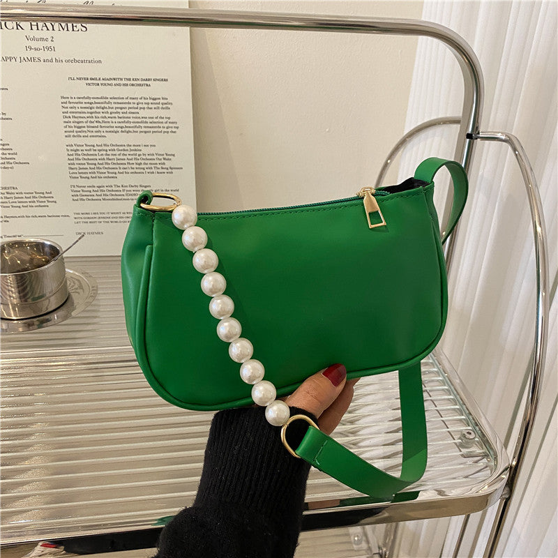 Spring And Summer New Trendy Ins Niche Design Pearl Chain Bag Women's Simple Armpit Bag Texture Shoulder Bag