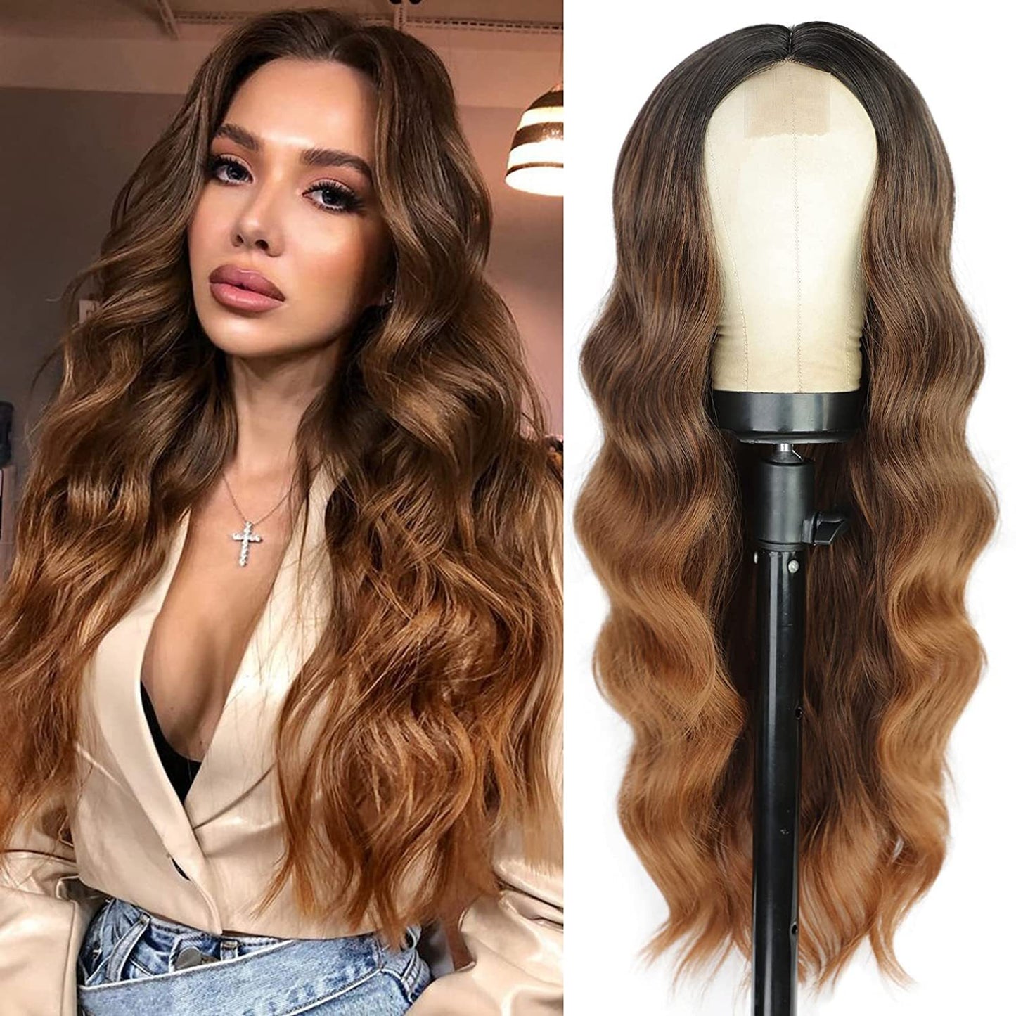 Small Lace Center Split Large Wavy Long Curly Wigs