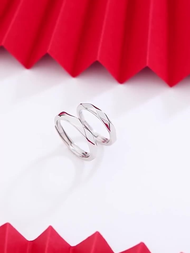 S925 Sterling Silver Dedication Couple Ring Pair Of Men And Women Simple Cut Face Ring Niche Design Sense Openings Can Be Adjusted