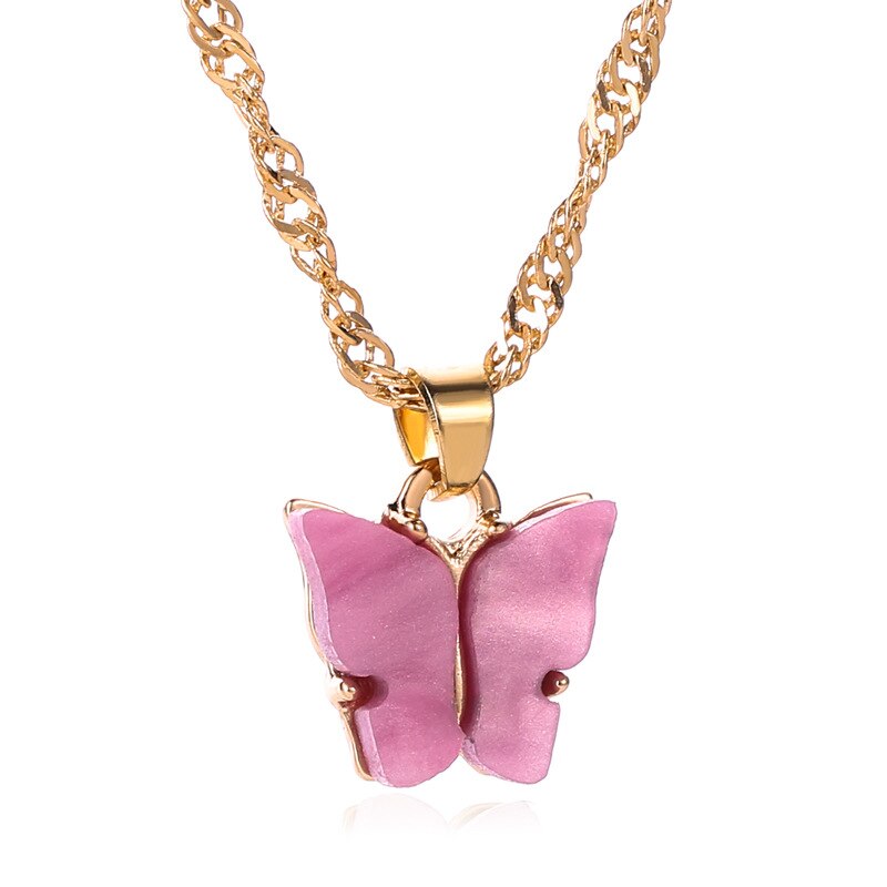 Sweet Acrylic Color Butterfly Necklace For Women Long Wild Clavicle Chain Pendant Refined Stylish Mujer Gift Trendy Gold