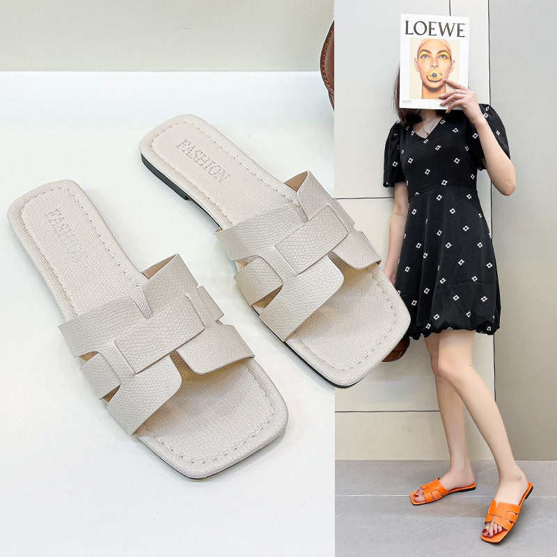 Summer Korean Style Simple Solid Color Flat Slipper Women Holiday Beach Large Size Slipper