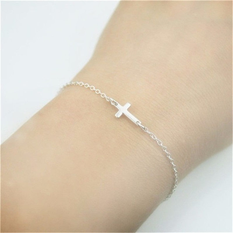 Jesus Christian Stainless Steel Womens Mens Horizontal Sideways Cross Bracelets Silver Charm Keepsake Girl Baby Bracelet