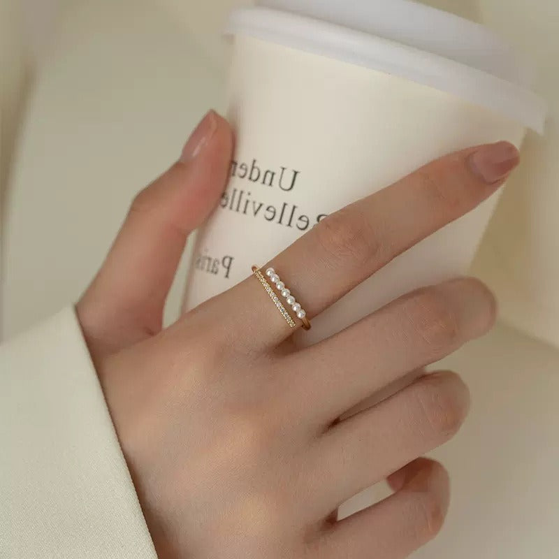 The New Pearl Ring Female Ins Style Design Sense Open Ring Fashion Personality Hand Jewelry