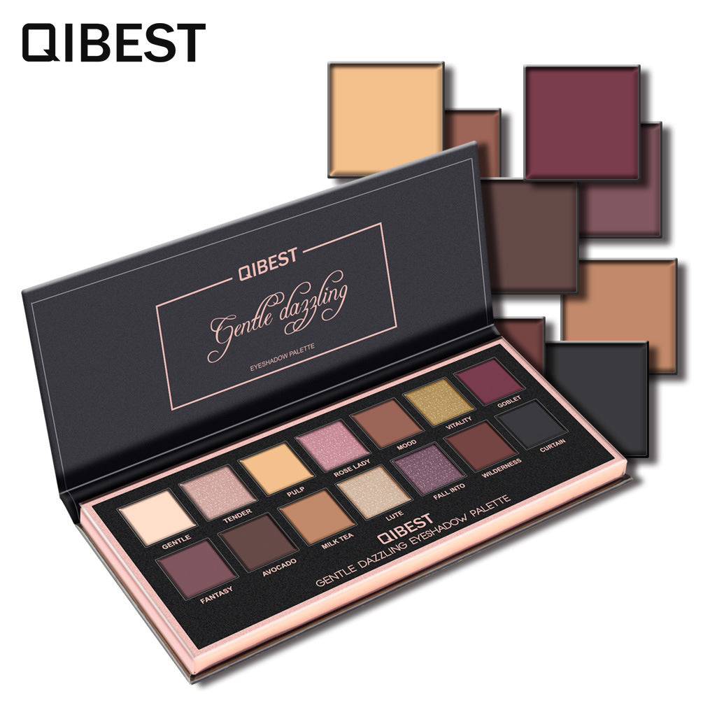 QIBEST 14 Color Eyeshadow Palette Matte Eyeshadow Low Key Luxury Velvet Glossy Eyeshadow Palette