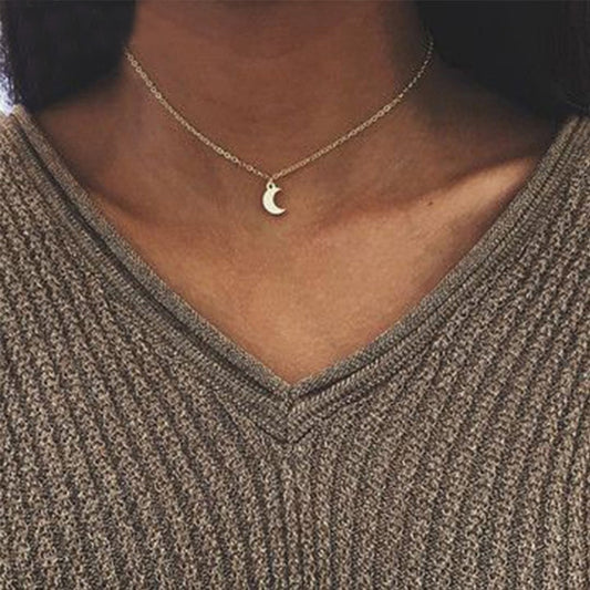 Cute Small Moon Pendant Necklace for Women Gold Color Chain Choker Necklace Bohemian Collar Jewelry