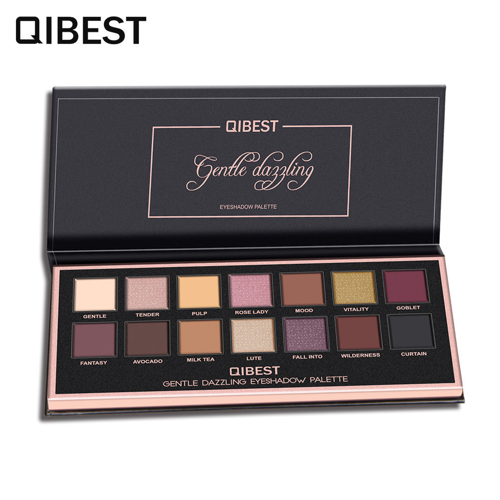 QIBEST 14 Color Eyeshadow Palette Matte Eyeshadow Low Key Luxury Velvet Glossy Eyeshadow Palette