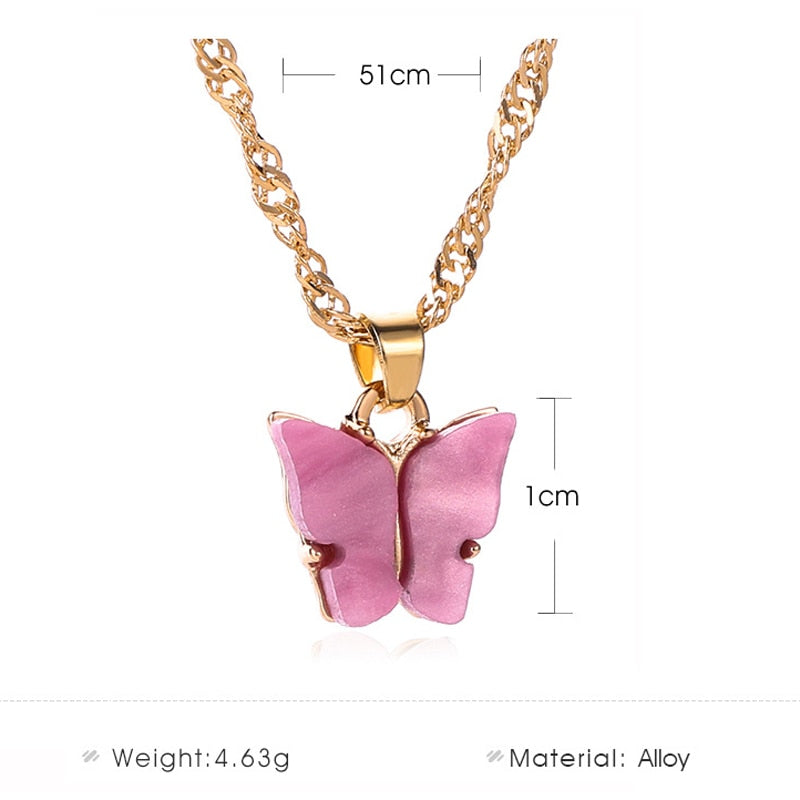 Sweet Acrylic Color Butterfly Necklace For Women Long Wild Clavicle Chain Pendant Refined Stylish Mujer Gift Trendy Gold