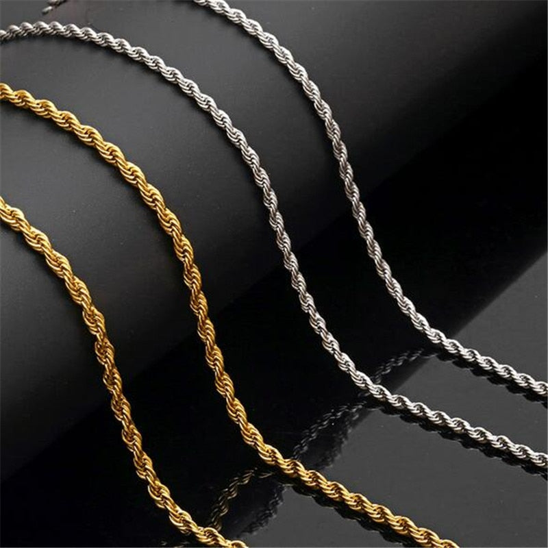 Rope Chain Width 3mm Gold Silver Stainless Steel Necklace Men Twisted Necklaces Jewelry