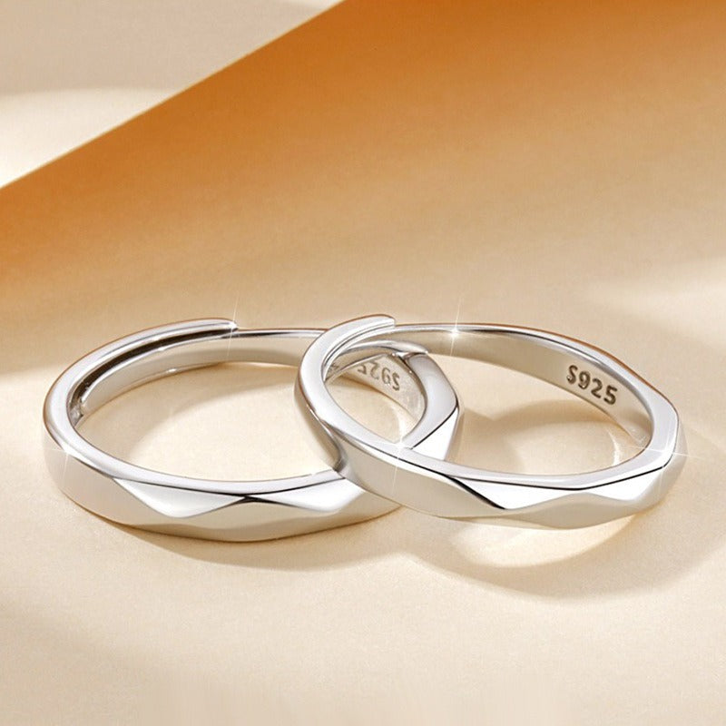 S925 Sterling Silver Dedication Couple Ring Pair Of Men And Women Simple Cut Face Ring Niche Design Sense Openings Can Be Adjusted