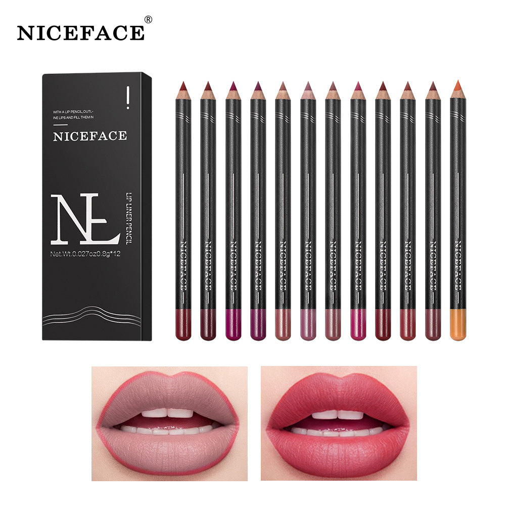 NICEFACE 12 Color Lip Liner Nude Color Modification Is Not Easy To Fade Lip Liner Matte Velvet Lipstick Lip Pencil