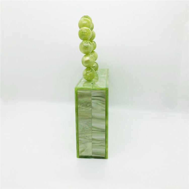 New CHIC Apple Green Acrylic Dinner Bag Beaded Handle Small Square Bag Portable Women's Dress Bag