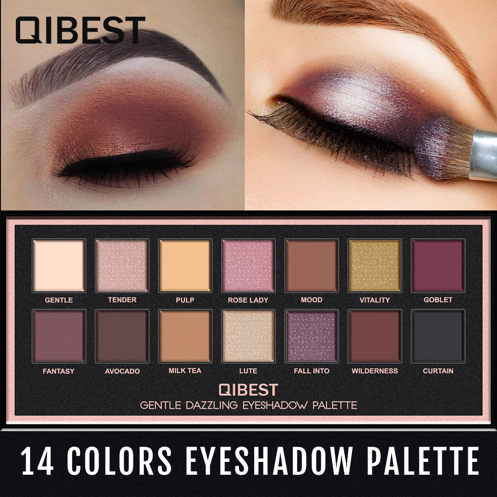 QIBEST 14 Color Eyeshadow Palette Matte Eyeshadow Low Key Luxury Velvet Glossy Eyeshadow Palette