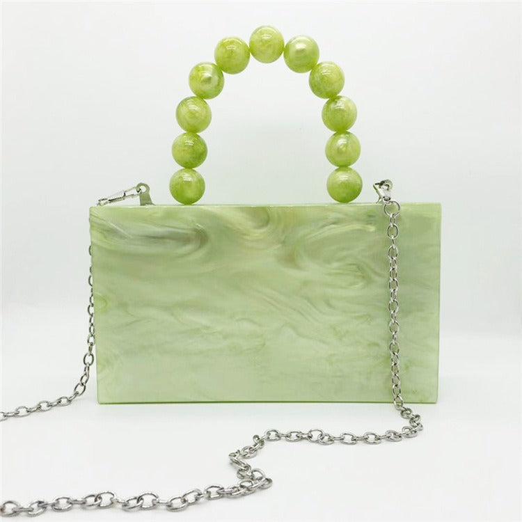 New CHIC Apple Green Acrylic Dinner Bag Beaded Handle Small Square Bag Portable Women's Dress Bag