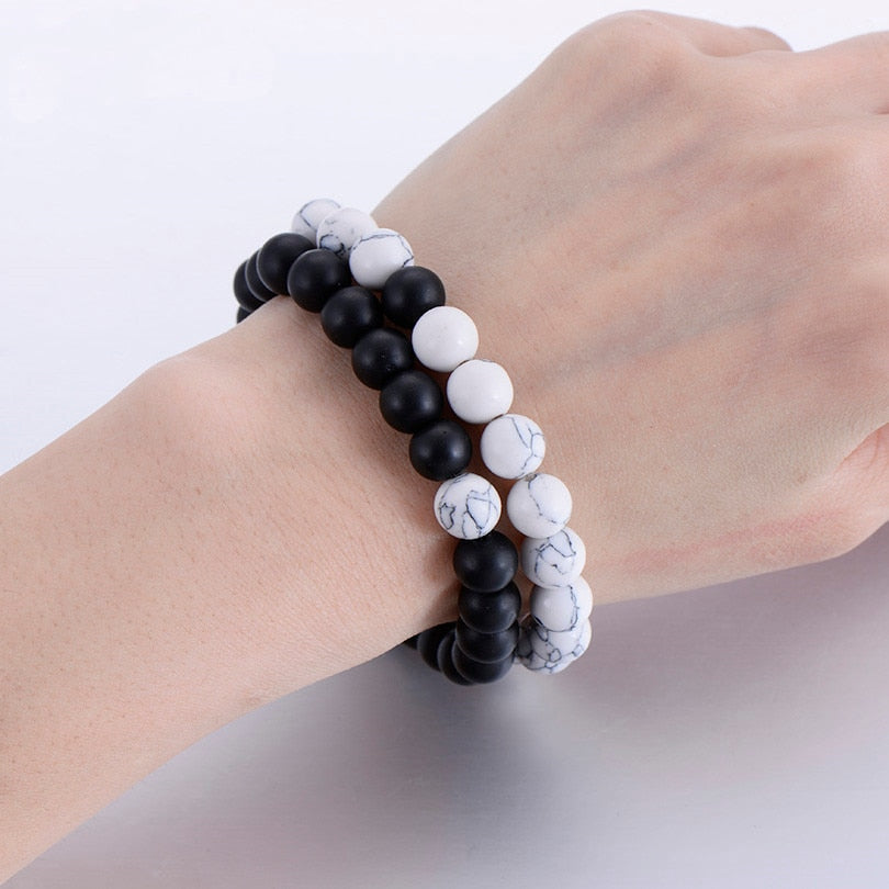 2Pcs Set Couples Natural Stone Yin Yang Beaded Bracelets