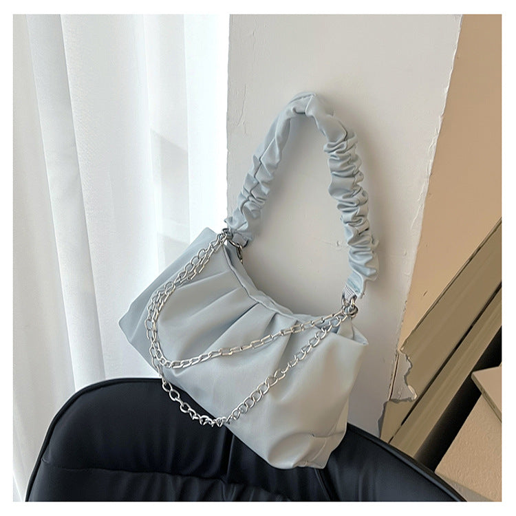 Chain Cloud Bag Women Korean Style Ins Texture Shoulder Bag White Foreign Style New Trendy All-Match Messenger Pleated Bag