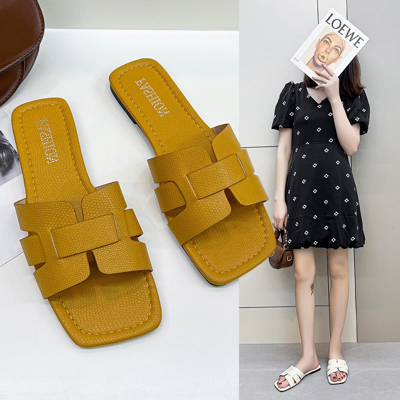 Summer Korean Style Simple Solid Color Flat Slipper Women Holiday Beach Large Size Slipper