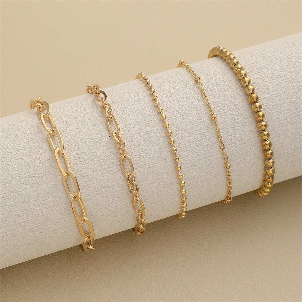 Elastic cord beaded chain simple paper clip thick chain versatile beaded bracelet 5 piece set