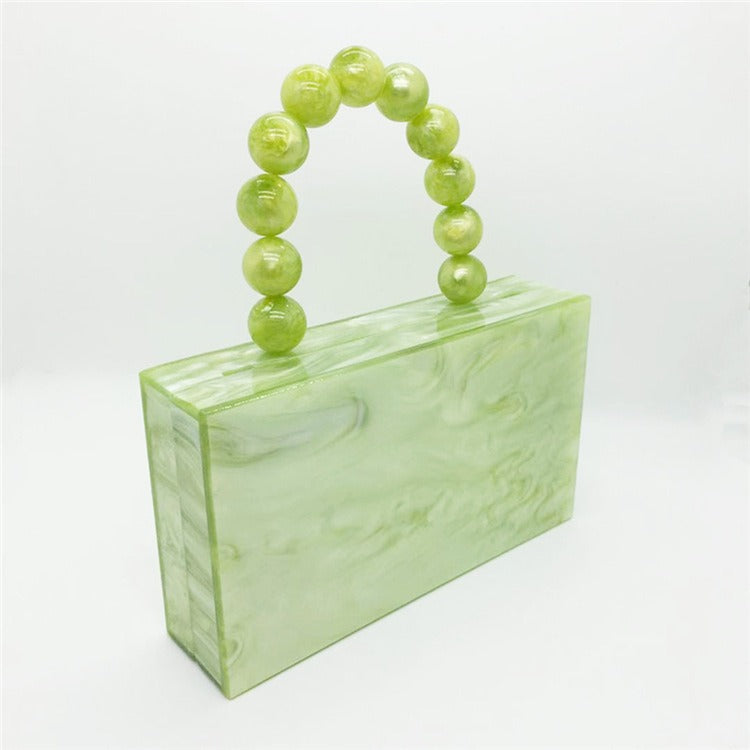 New CHIC Apple Green Acrylic Dinner Bag Beaded Handle Small Square Bag Portable Women's Dress Bag