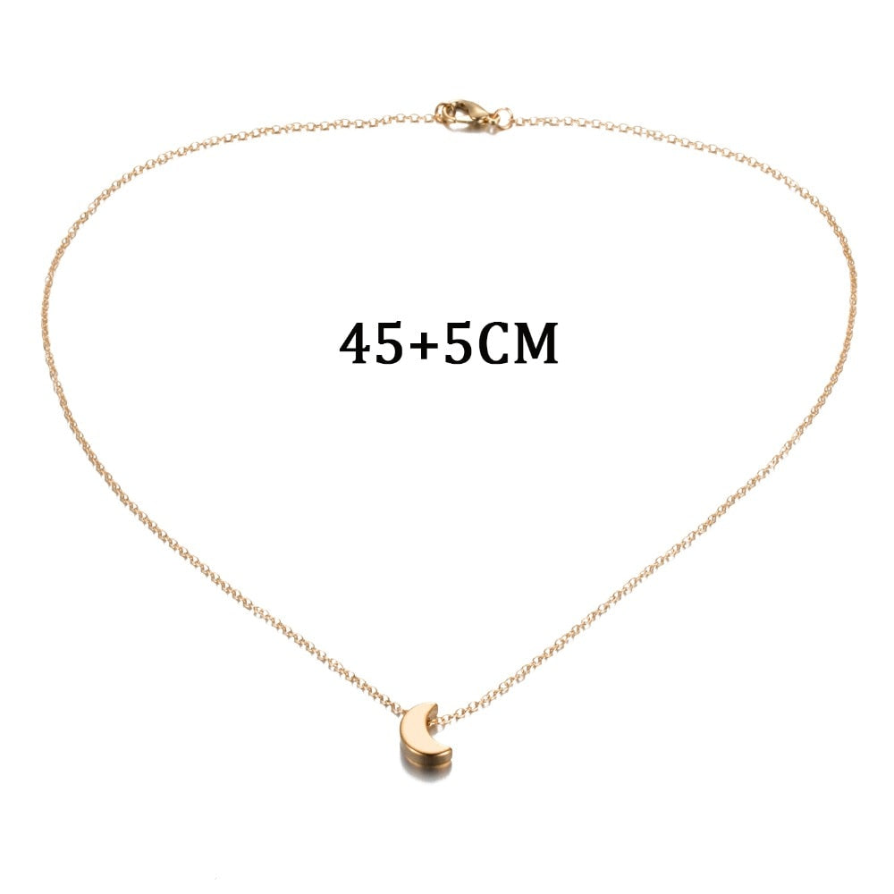 Cute Small Moon Pendant Necklace for Women Gold Color Chain Choker Necklace Bohemian Collar Jewelry