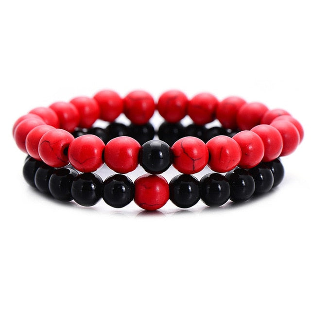 2Pcs Set Couples Natural Stone Yin Yang Beaded Bracelets