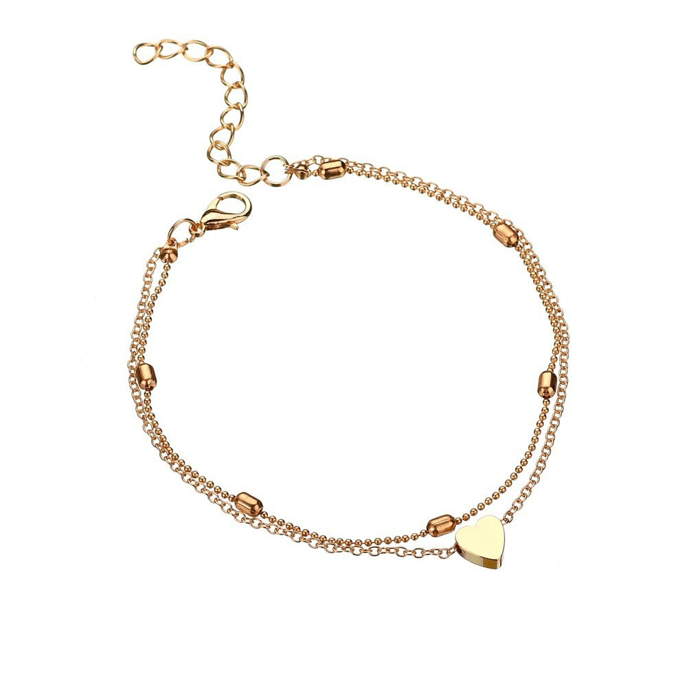 Double layered love heart anklet