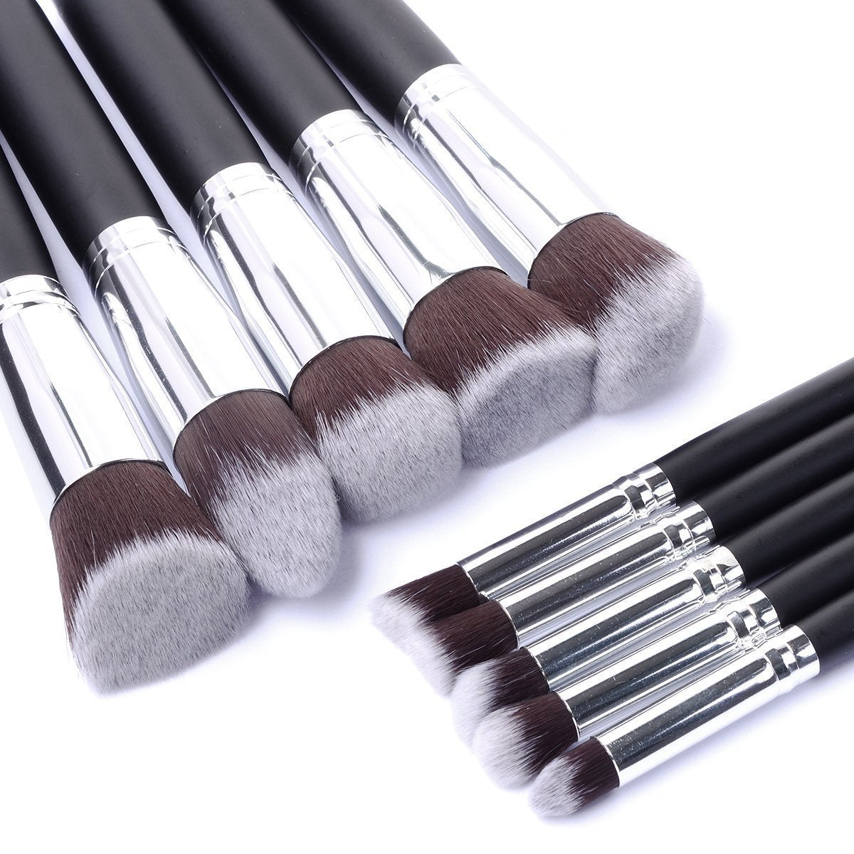 10 Pcs Silver/Golden Makeup Brushes Set