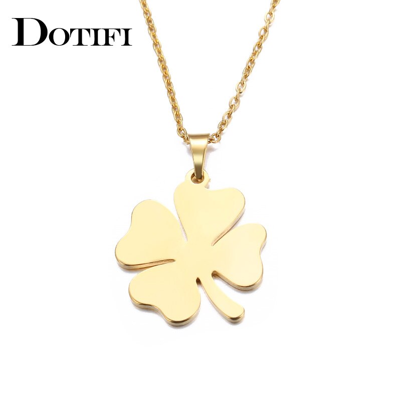 DOTIFI Stainless Steel Necklace For Women Man Lover's Clover Gold And Silver Color Pendant Necklace Engagement Jewelry