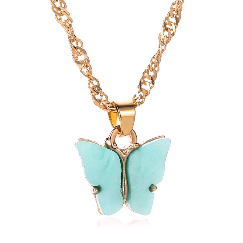 Sweet Acrylic Color Butterfly Necklace For Women Long Wild Clavicle Chain Pendant Refined Stylish Mujer Gift Trendy Gold