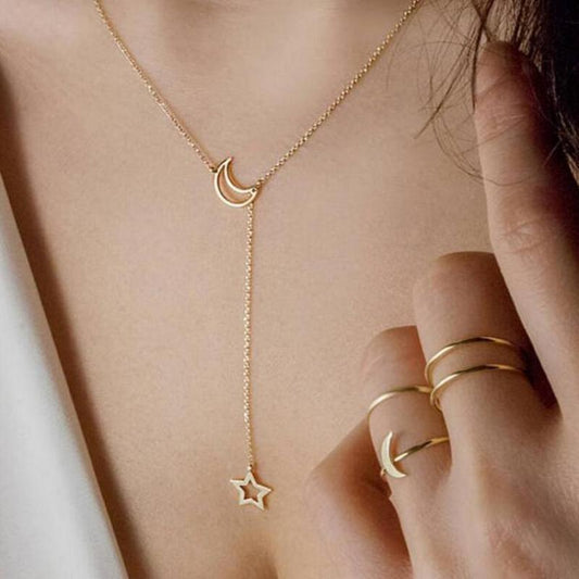 Fashion Moon Star Pendant Choker Necklace Gold Color Alloy Zinc Chain Necklace Necklace For Women Party Jewelry Archery Necklace