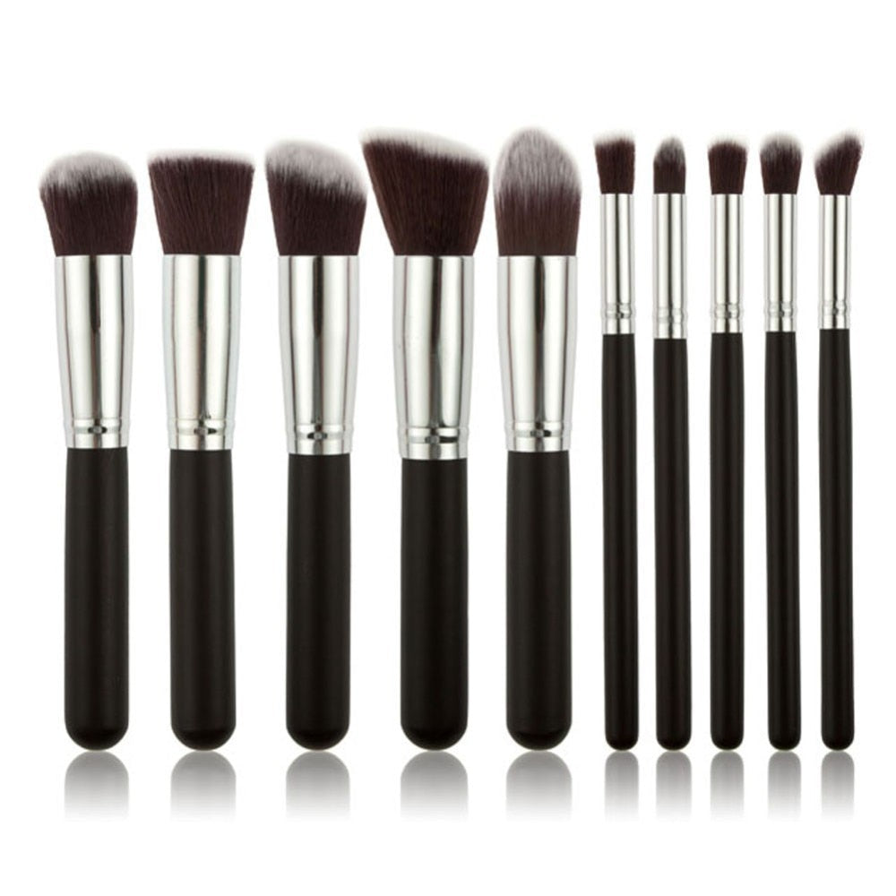 10 Pcs Silver/Golden Makeup Brushes Set