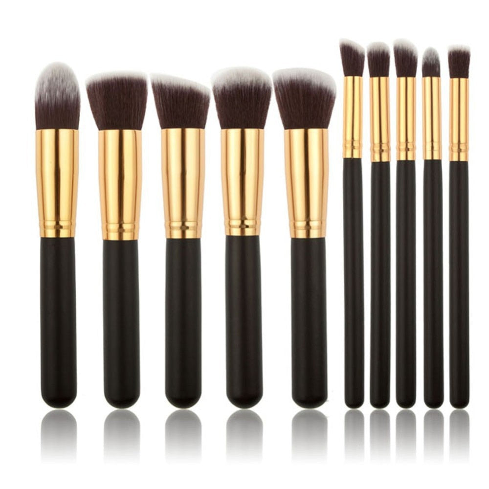 10 Pcs Silver/Golden Makeup Brushes Set