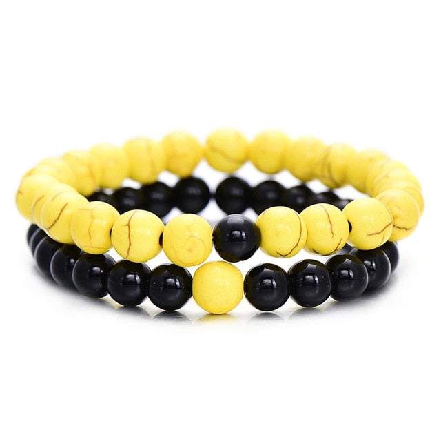 2Pcs Set Couples Natural Stone Yin Yang Beaded Bracelets