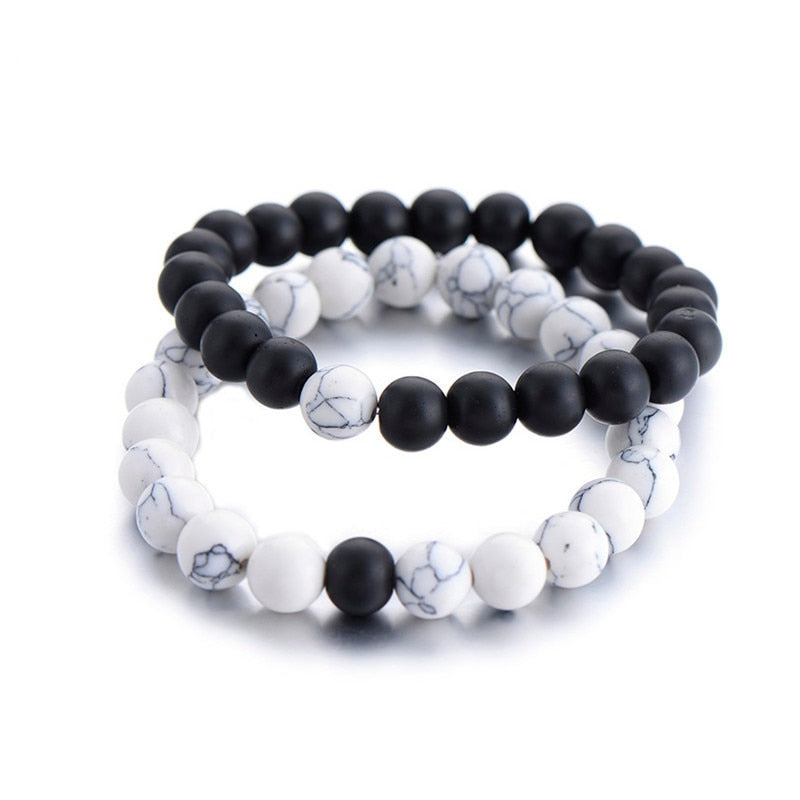 2Pcs Set Couples Natural Stone Yin Yang Beaded Bracelets