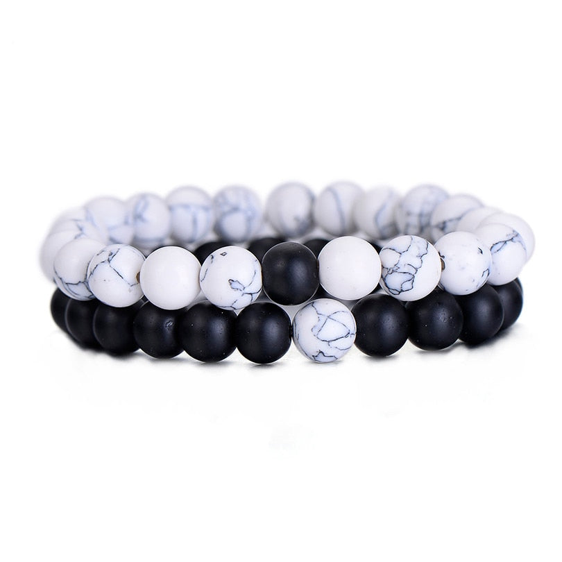 2Pcs Set Couples Natural Stone Yin Yang Beaded Bracelets