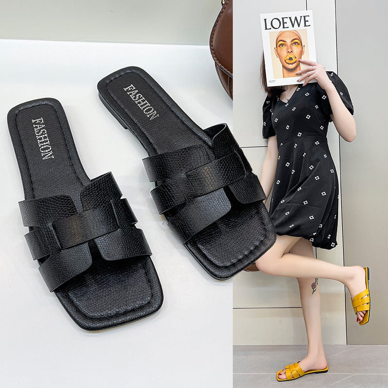 Summer Korean Style Simple Solid Color Flat Slipper Women Holiday Beach Large Size Slipper