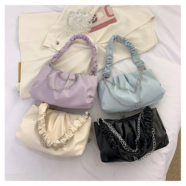 Chain Cloud Bag Women Korean Style Ins Texture Shoulder Bag White Foreign Style New Trendy All-Match Messenger Pleated Bag