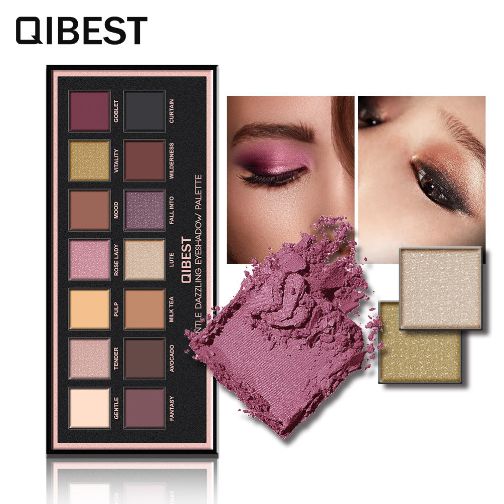 QIBEST 14 Color Eyeshadow Palette Matte Eyeshadow Low Key Luxury Velvet Glossy Eyeshadow Palette