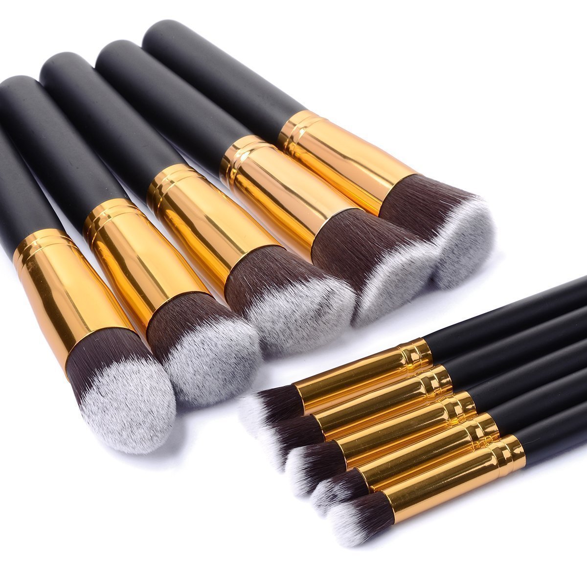 10 Pcs Silver/Golden Makeup Brushes Set